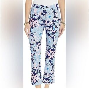 NWOT Lilly Pulitzer Kelly High Rise Crop Flare Pants Preppy Navy Pink Floral